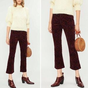 Free People Corduroy Flare Floral Pattern Pants Wine Hippie Boho